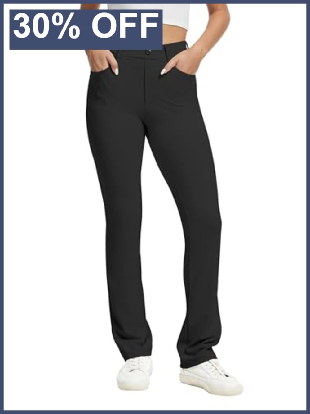 Women's Stretchy Yoga Dress Pants High Rise Straight Leg with Pockets